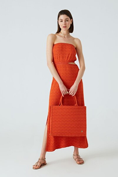 JOIN US Πλεκτό φόρεμα με πορτοκαλί σκίσιμο παράθυρο