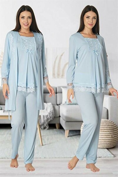 Effortt Tırtıl 3044 Önü Düğmeli Güpür Dantel Detaylı Sabahlıklı Lohusa Hamile...