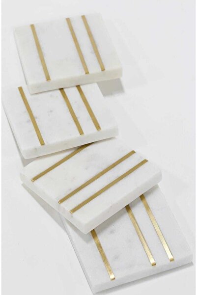 Sümeyra Marble Art قواعد الأكواب - قواعد الأكواب الرخامية المربعة | الذهب | 4...