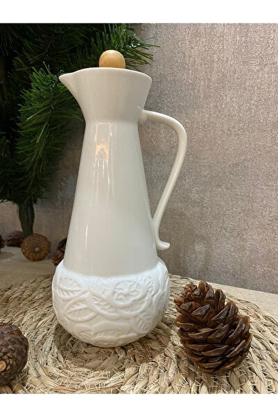 Arow - Dubai Gina 600 Ml Bambu Kapaklı Vakumlu Porselen Yağdanlık