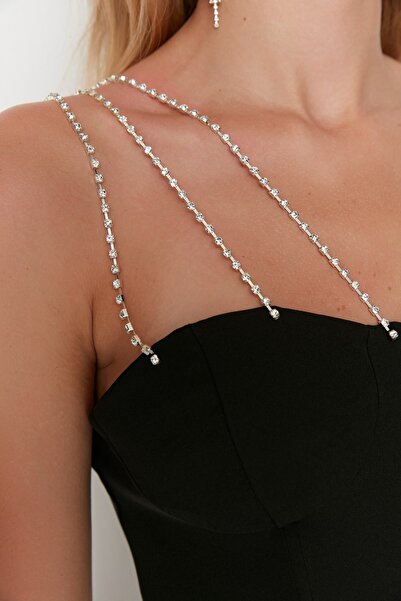 Trendyol Collection Rochie de seară lungă cu bretele negre TPRSS22AE00026