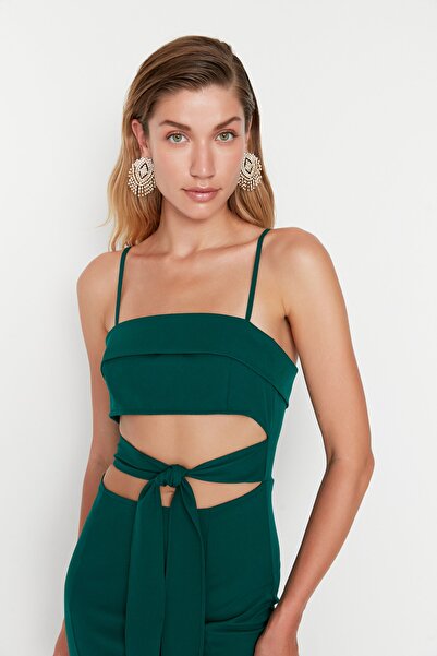 Trendyol Collection Rochie de seara lunga verde cu croiala A - Detaliata, TPRSS22AE00034