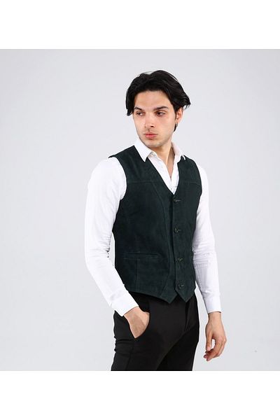 CE-YIL DERİ ÜRÜNLERİ Genuine Leather Green Suede Vest