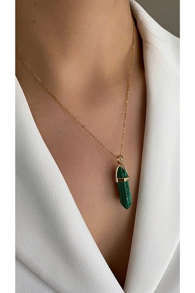 Âlâ Atelier Stainless Fadeproof Steel Green Stone Necklace