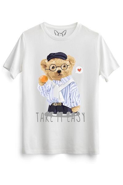 Alfa Tshirt Λευκό μπλουζάκι Take It Easy Tedy Bear