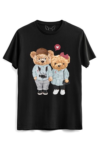Alfa Tshirt Cute Coupletedy Bear Black T-shirt
