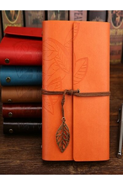 MOBGİFT Yaprak Tasarımlı Retro Deri Defter + Kalem Hediyeli