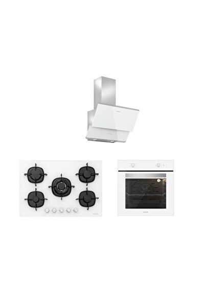 Silverline 3'lü Beyaz Cam Ankastre Set (3490 Oslo 60 Beyaz+cs5365w01+bo6501w01)