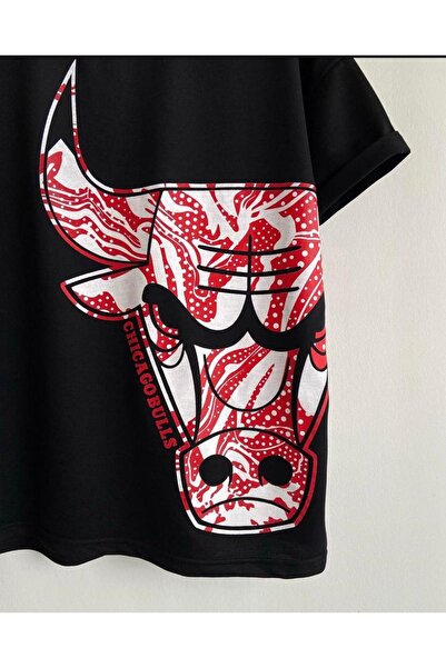 Benisengiydir Ανδρικό μπλουζάκι με μαύρο μεγάλο λογότυπο Bulls με στάμπα Oversize Crew Neck