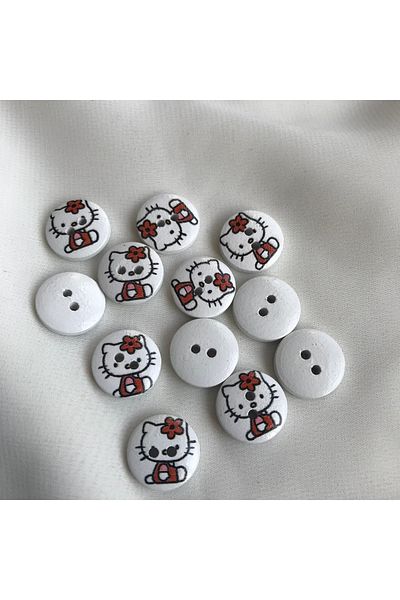 Bukle İplik Hello Kitty Printed White Tree Button - 23 Sizes, 1.46 Cm, Two Holes (50 Pcs)