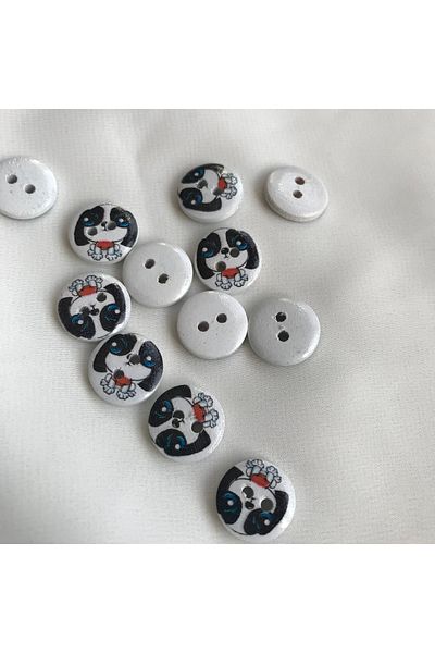 Bukle İplik 23 Size 1.46 cm Dog Printed on White Two Holes Tree Button (20 Pcs)