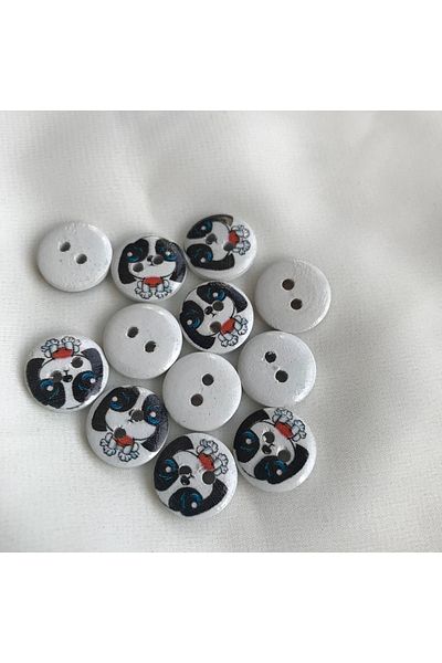 Bukle İplik 23 Size 1.46 cm Dog Printed on White Two Holes Tree Button (20 Pcs)
