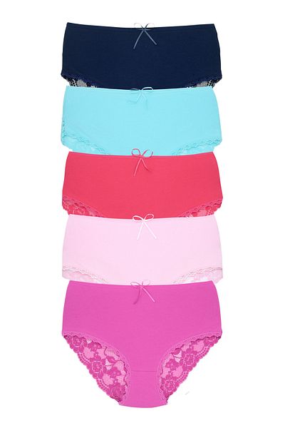 Zena 5-Piece High Waist Back V Lace Cotton Plus Size Women's Panties