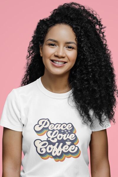 SUNFREE Κανονικό Unisex Λευκό T-shirt Peace Love Coffee