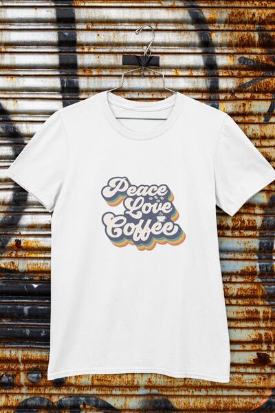 SUNFREE Κανονικό Unisex Λευκό T-shirt Peace Love Coffee