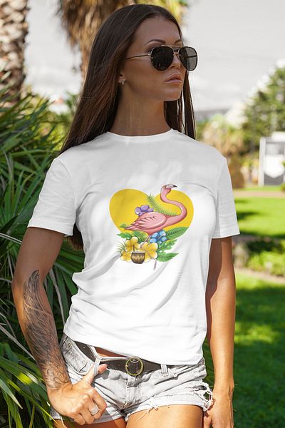 SUNFREE Flamingo Εκτυπωμένο Regular Unisex Λευκό T-shirt