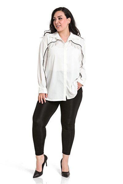 DISENTIS MODEST Λευκό πουκάμισο με κρόσια με κρόσια μεγάλου μεγέθους