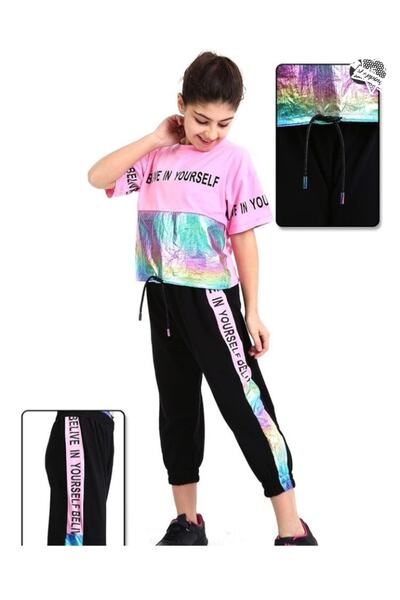 Elvinsa Pink Color Blocked 3/4 Length Ankle Top Summer Suit - Front Tie