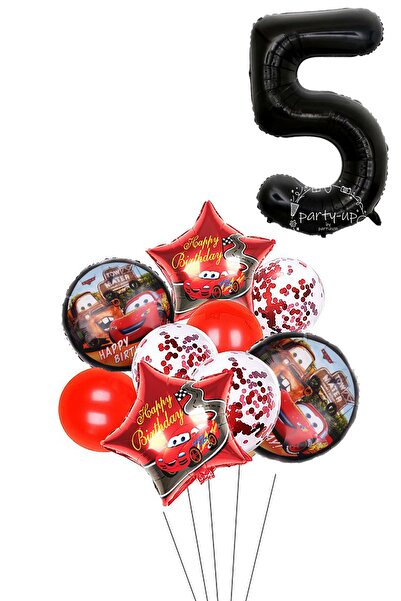 PARTİAVM 5 Yaş Siyah Rakam Balonlu Şimşek Mcqueen Balon Seti Arabalar (CARS) ...