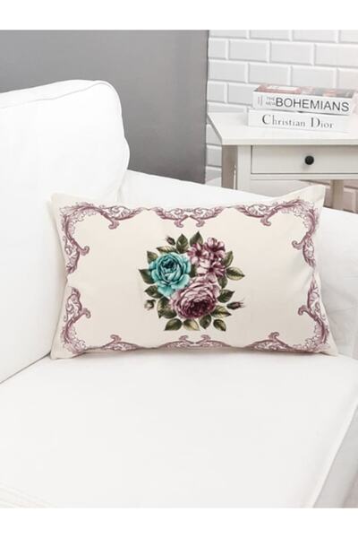 Körfez Kırlent Çiçekli Desen Baskılı Dikdörtgen Kırlent Kılıfı 35x55cm