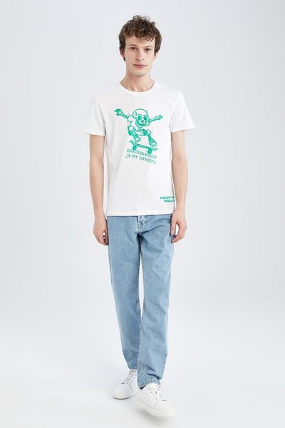 DeFacto Slim Fit Crew Neck Printed Short Sleeve 100% Cotton T-Shirt