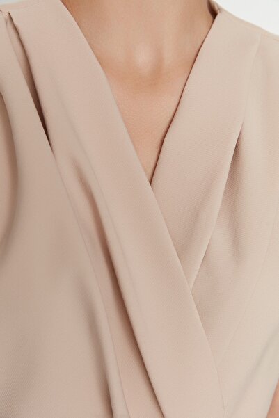 Trendyol Collection Stone Belted Double Breasted Límec Wide Leg tkaný overal TWOSS21TU0004