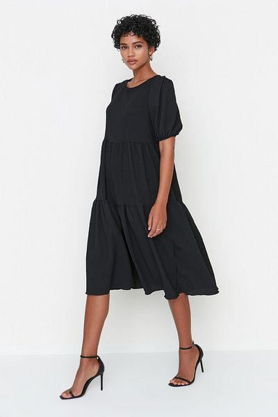 Trendyol Collection Black Wide Cut Flounce Midi Woven Dress TWOSS22EL1259