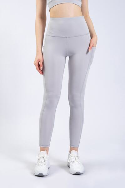 The Step Sports Spocket Kadın Gümüş Gri Cepli Yüksek Bel Toparlayıcı, Sıkılaştırıcı Yoga Tayt 25"