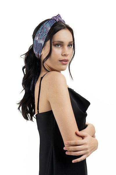 Sarar Women's Pearl Silk Patterned Scarf-bandana 30x130 Cm