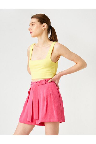 Koton Wide Leg Shorts Pocket Belted Modal Blend