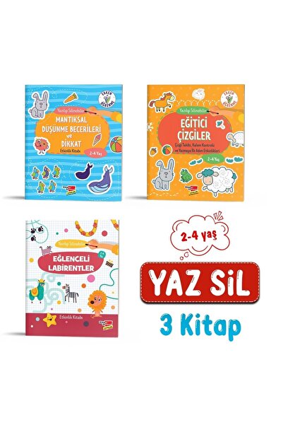 Dikkat Atölyesi Yayınları Yaz Sil 2 - 4 Yaş 3'lü Evde Etkinlik Kitabı Seti