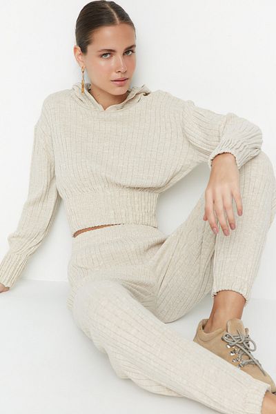 Trendyol Collection Kő kapucnis kötöttáru alsó-felső szett