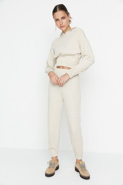 Trendyol Collection Kő kapucnis kötöttáru alsó-felső szett