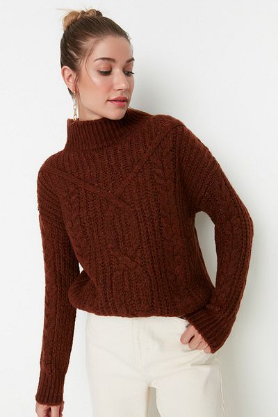 Trendyol Collection Tile Soft Textured Stand Collar Knitwear Sweater TWOAW20KZ0171