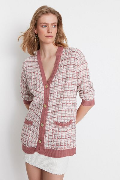 Trendyol Collection Светр-кардиган Gul Kurusu Wide Formed Tuvit Look сріблястого кольору TWOAW21HI0250