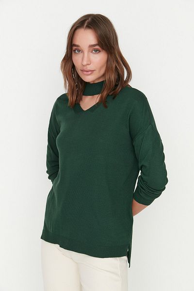Trendyol Collection Emerald Green Choker Collar Knitwear Sweater