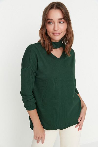 Trendyol Collection Emerald Green Choker Collar Knitwear Sweater