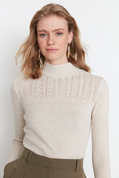 Trendyol Collection Pulover din tricotaje ajurata/perforat Stone TWOAW21KZ0934