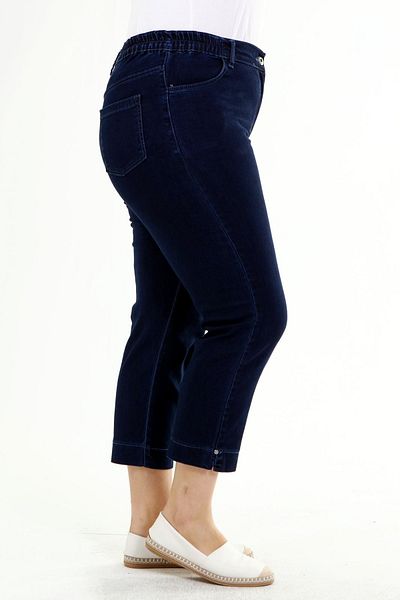 xlargebutik Plus Size Dark Leg Single Stone Ankle Length Jeans
