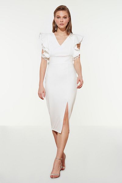 Trendyol Collection Ecru lemované tkané svatební večerní šaty TPRSS20EL2661
