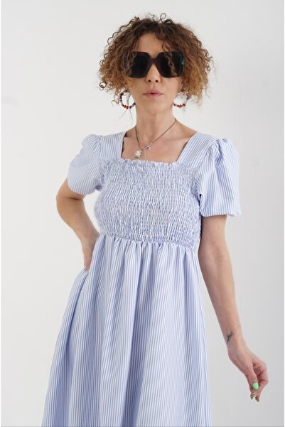 Zelish My Sister Rochie cu mânecă cu balon în dungi