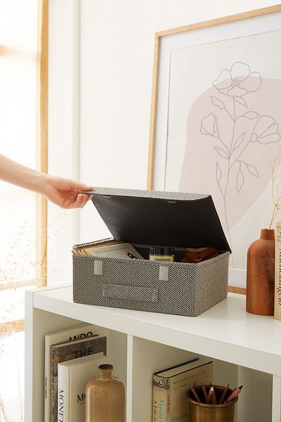 Ocean Home Textile Anthracite Textured Covered Cabinet Drawer Inside Jewelry Laundry Folding Storage Box Organizer 30x23x11