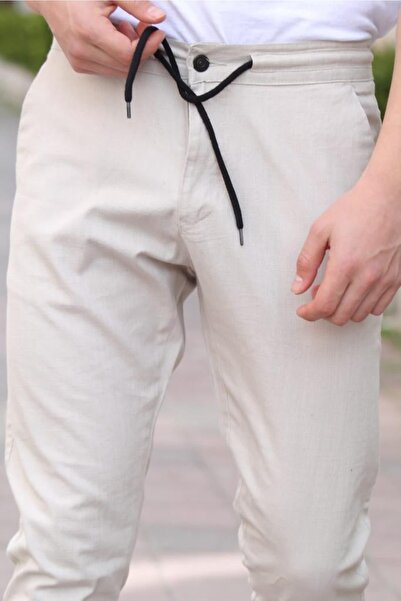 COOL TARZ Bej Erkek Eganis Ipli Jogger Düğmeli Kumaş Pantolon-jggrkmpnt01r0634
