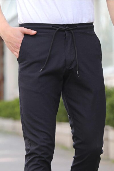 Tarz Cool Black Men's Eganis Stringed Jogger Buttoned Fabric Trousers-jggrkmpnt01r0131
