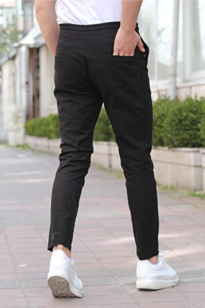 Tarz Cool Black Men's Eganis Stringed Jogger Buttoned Fabric Trousers-jggrkmpnt01r0131