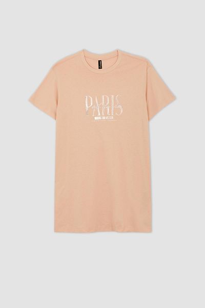 DeFacto Μπλουζάκι Regular Fit Crew με εμπριμέ κοντομάνικο T-shirt