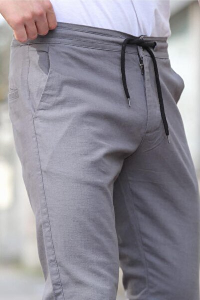 Tarz Cool Matte Gray Men's Eganis Drawstring Jogger Buttoned Fabric Trousers