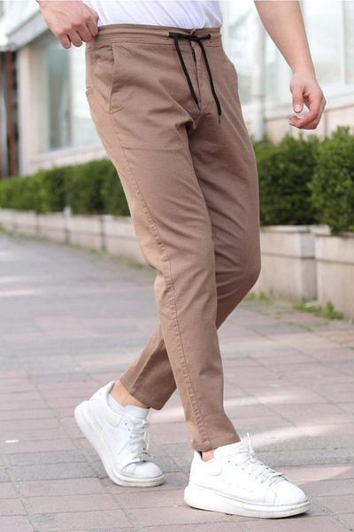Tarz Cool Καφέ ανδρικό παντελόνι με κορδόνι Jogger με κουμπιά Eganis-jggrkmpnt01r0434