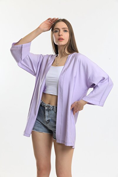 Elia Moda Jachetă din in liliac Kimono