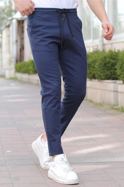 COOL TARZ Navy Blue Men's Eganis Drawstring Jogger Buttoned Fabric Trousers-jggrkmpnt01r0332